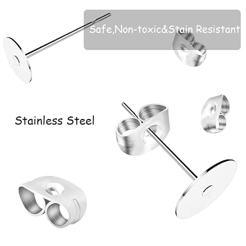 450PCS Earring Posts Stainless Steel Flat Pad,Hypoallergenic Stud Earrings with Butterfly and Rubber Bullet Earring Backs for Jewelry DIY Making Findings (Silver) (Silver) thumbnail 5