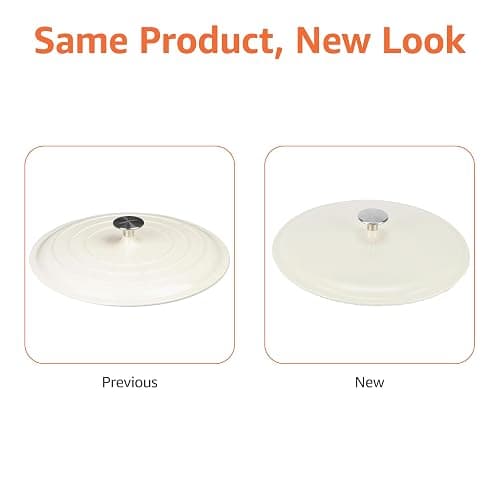 AmazonBasics Enameled Cast Iron Covered Casserole Skillet, 3.3-Quart, White thumbnail 6
