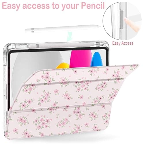 Feams Case for iPad (A16) 11th Generation 11 Inch 2025, iPad 10th Generation 10.9 Inch 2022, Slim iPad A16 Case Clear Back Cover with Pencil Holder & Auto Sleep, Pink Blossom thumbnail 5