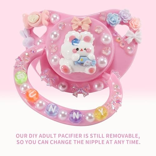 CutiePlusU Adult Sized Pacifier Dummy for Adult-Big Shield DIY Handmade-Bunny Pink thumbnail 5