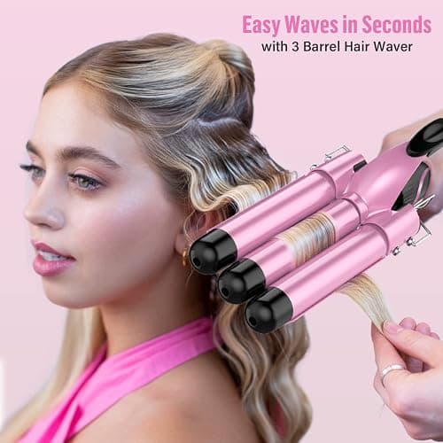 Waver Curling Iron Wand - BESTOPE PRO 5 in 1 Curling Wand Set with 3 Barrel Hair Crimper for Women, Fast Heating Crimper Wand Curler in All Hair Type, Women Gifts - Pink thumbnail 3