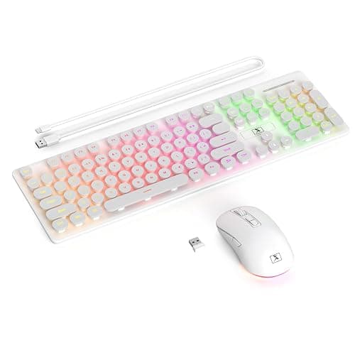 Fogruaden Rechargeable Wireless Keyboard and Mouse, Backlit Cute Keyboard and Mouse Combo with Retro Round Keycap, 2.4G Connectivity for Windows PC, Laptop, Desktops, Computer(White) thumbnail 7