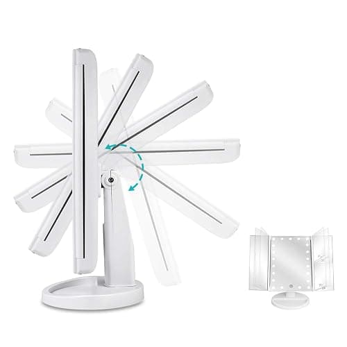 deweisn Floor Mount Tri-Fold Lighted Vanity Mirror with 21 LED Lights, Touch Screen and 3X/2X/1X Magnification, Two Power Supply Modes Make Up Mirror,Travel Mirror thumbnail 5