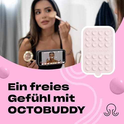 OCTOBUDDY Double - Silicone Double-Sided Suction Phone Case Detachable Mount - Hands-Free, Strong Grip Holder for Selfies & Videos - iPhone & Android Compatible - 2.5″ x 3.75″, Chalk Pink thumbnail 3