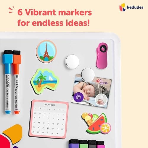 Kedudes Magnetic 8.5’’ x 11’’ Small Dry Erase Whiteboard - Includes 6 Magnetic Dry Erase Markers, Assorted Colors - Small Board for Fridge, Locker, Office, Classroom, Dorm Room thumbnail 5
