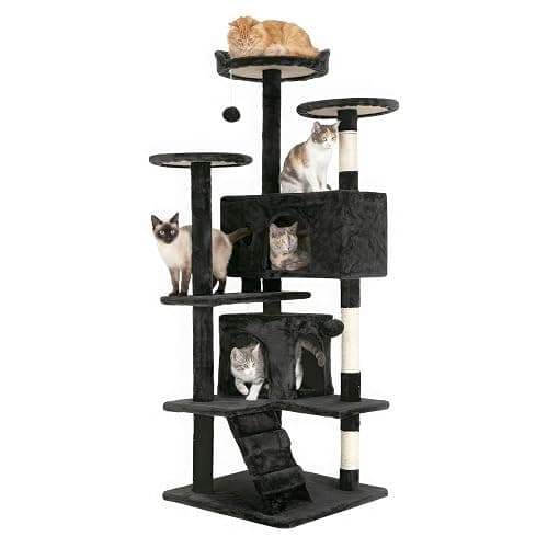 FDW | 54" Cat Tree Tower | Dark Gray | Multi-Level Indoor Activity Center | with Sisal Scratching Posts, Condos, Plush Perches, Hanging Cat Toys | Sturdy, Easy to Assemble | for Kittens & Adult Cats - Image 1