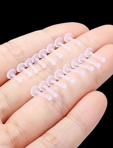 Eakxnig 16G flat back Clear Earrings for Sports Nose Studs Silicone Plastic tragus conch cartilage Earrings Retainers Monroe Medusa Lip Rings Stud Labret Piercing Jewelry for Work Surgery 6mm -12mm - 16G Clear Stud Piercing 6/8/10/12mm thumbnail 2