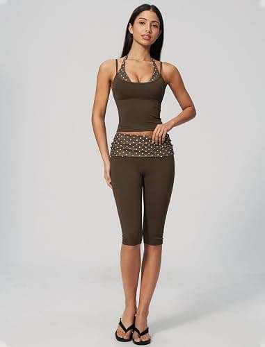 PQBPQB Women 2 Piece Workout Set Striped Halter Tank Top and High Waist Capri Pants Pilates Yoga Outfits thumbnail 2
