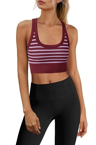 Yanekop Womens Yoga Sports Bra Longline Striped Workout Bras Supportive Scoop Neck Racerback Crop Athletic Tank Tops - Image 1