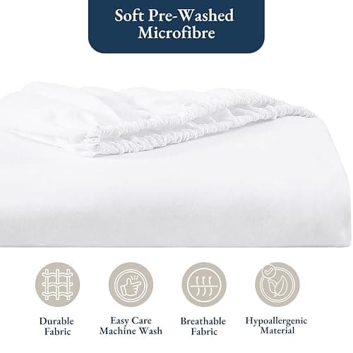 Fitted Sheet Double, White - Pre-Washed, Deep Pocket 14 inch (35 cm) - Easy Care - Soft Brushed Microfibre Fabric - Shrinkage and Fade Resistant - Bottom Sheet thumbnail 4
