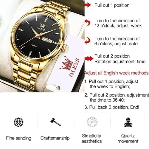 OLEVS Mens Gold Watches Waterproof Stainless Steel Lightweight Watch with Date Classic Luxury Dress Watch for Men Gold White Blue Green Dial thumbnail 6