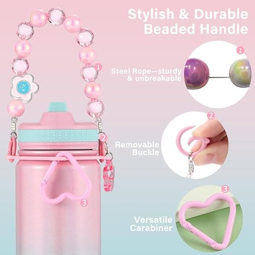 Mininoo Kids Water Bottle for School - 16 oz Stainless Steel Insulated Water Bottle with Ceramic-Lined, Leakproof Straw Lid & Beaded Handle for Girls & Boys thumbnail 4
