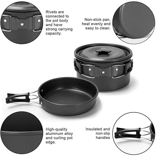 aiGear Camping Cooking Set Cookware Mess Kit with Storage Bag Pot Pan Set Camping Accessories for Outdoor Camping Hiking Picnic Portable and Lightweight Aluminum thumbnail 4