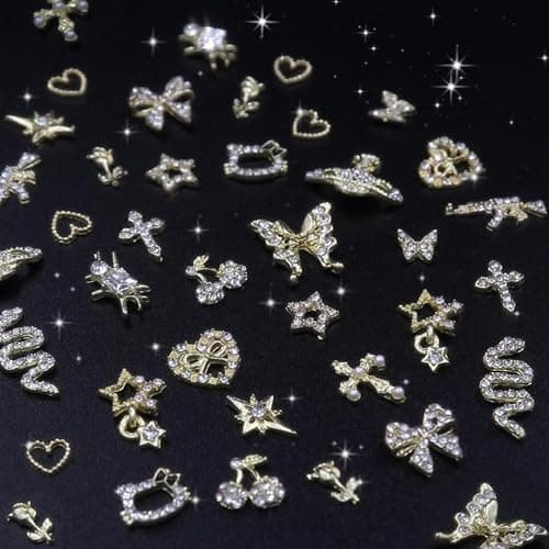 40Pcs Gold Nail Charms Nail Art Rhinestone Gems 3D Sparkling Nails Jewelry for Acrylic Nail Tips Accessories for Women DIY Nail Decorations thumbnail 6