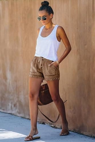 YOCUR Womens Lightweight Shorts Casual Baggy Trendy Hot Pants Elastic Waist Drawstring Comfy Shorts thumbnail 4