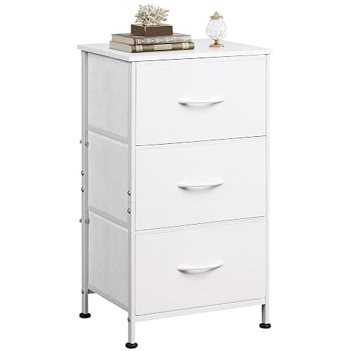 WLIVE Nightstand with 3 Drawers, Fabric Dresser, Organizer Unit, Storage Dresser for Bedroom, Hallway, Entryway, Closets, Sturdy Steel Frame, Wood Top, Easy Pull Handle, White - Image 1