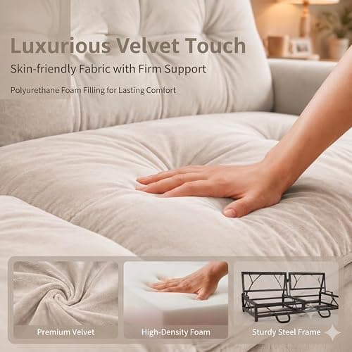 howcool Queen Sleeper Sofa Bed, 77" Pull Out Couch | 3-in-1 Convertible Sofa Bed, Loveseat Sleeper with USB Charging Ports for Living Room, Velvet Fabric, RV-Friendly, Beige thumbnail 7
