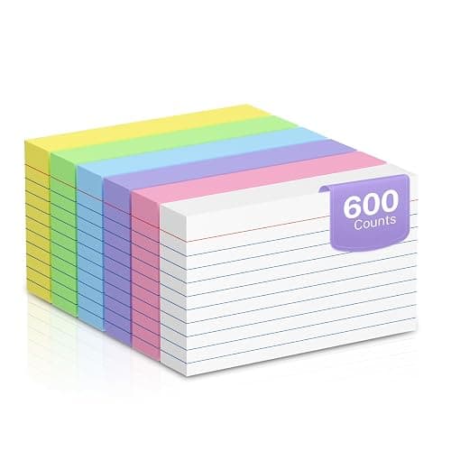600 Count Colored Index Cards 3 x 5 Inch Ruled Index Cards, Flash Cards College Ruled for School, College, Office and Home Organization, Durable Study To Do List Note Cards with Ruled Lines - Image 1