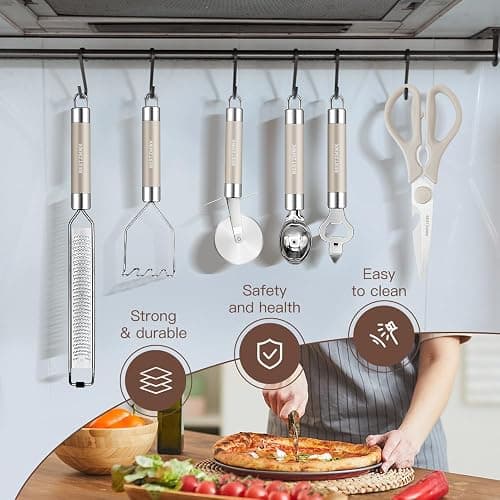 Kitchen Utensils Set-Silicone Cooking Utensils-33pcs Non-Stick Silicone Cooking Kitchen Utensils Spatula Set with Holder-Best Kitchen Cookware with Stainless Steel Handle (Khaki) thumbnail 6