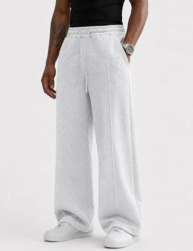 HeSaYep Men's Baggy Sweatpants Fleece Lounge Wide Leg Sweat Pants | Open Bottom Cotton Pants Winter Thermal Straight Leg Pants Athletic Gym Workout Running Sleep Casual Sweatpants with Pockets thumbnail 4
