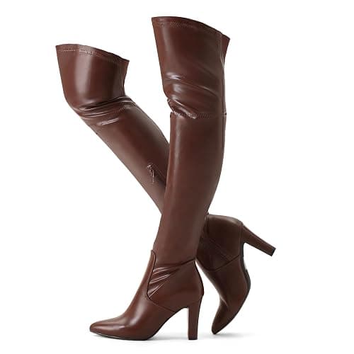 Shoe'N Tale Women Stretch Suede Chunky Heel Over The Knee Boots Thigh High for Women - Image 1