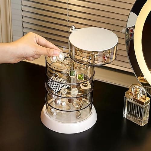 5-Layers Rotating Small Jewelry Boxes, Travel Jewelry Box Tray Case with Lid for Earrings Hair Accessories & Beauty Supplies Necklaces Bracelets Watches, Gift for Women Teen Girls thumbnail 5