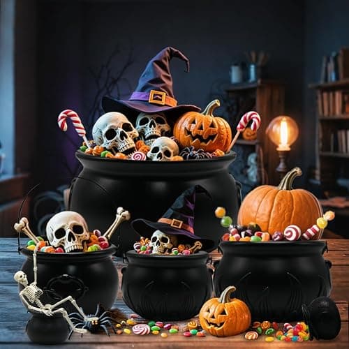 Witch Cauldron Halloween Decoration, 10 in 1 Package Large Black Plastic Candy Bowl Set, Cauldron Kettle Candy Holder Containers for Halloween Party Decor & Trick-or-Treat Bowl thumbnail 5