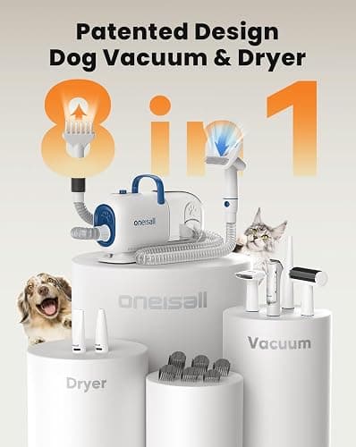 Oneisall 8 in 1 Dog Vacuum & Dryer for Shedding Grooming, Pet Clippers With Metal Blades, Adjustable Speed and Temperature Control Blower thumbnail 2