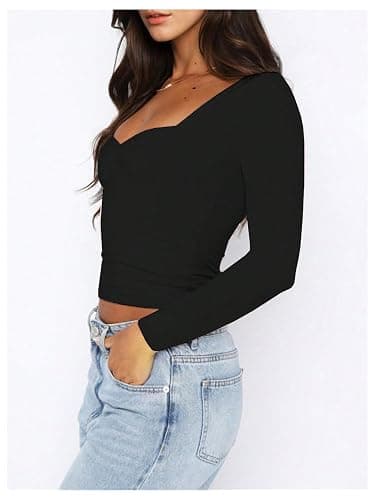 SOLY HUX Women's Long Sleeve Sweetheart Neck T Shirts Slim Fitted Tees Going Out Crop Tops thumbnail 2