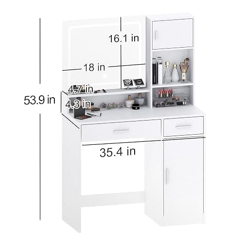 MIRROTOWEL Vanity Desk with Mirror and LED Light Strip,Dressing Table with Large Drawer, 3 Level Storage Dresser & 3 Lighting Modes Adjustable Brightness, Suitable for Bedroom thumbnail 2
