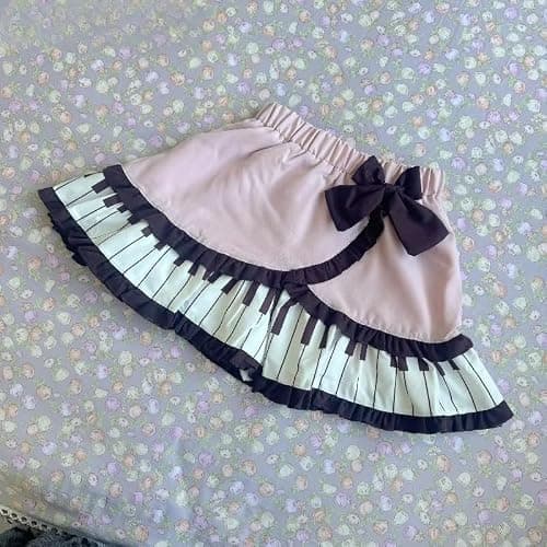 Y2K Cutecore Kawaii Mini Piano Skirt Vintage Emo Women Bow Aesthetic Grunge Goth Short Skirts Clothes thumbnail 2