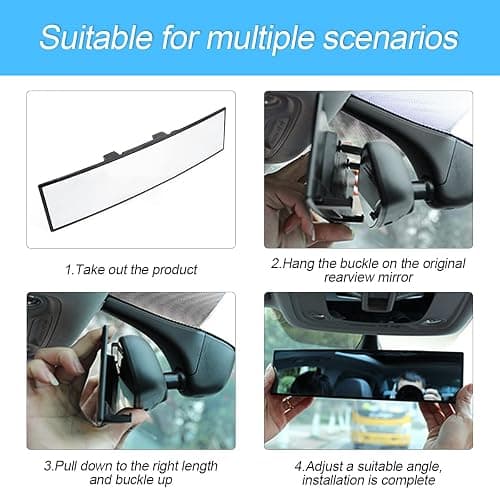 8sanlione Car Rearview Mirrors, Shock Resistant Interior Clip-on Panoramic Rear View Mirror for Car, Wide Viewing Range, 12 inch HD Universal Use for Cars, SUVs, Trucks, Vehicles (White) thumbnail 5