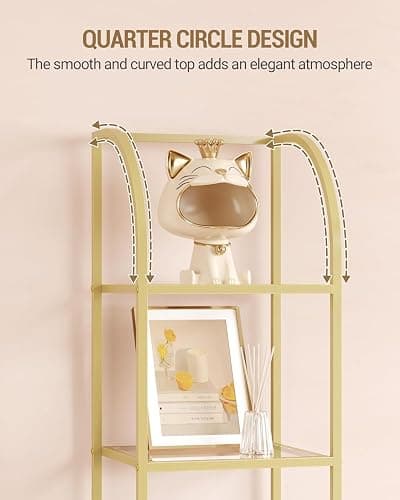 Hzuaneri Bookcase Bookshelf, Tempered Glass Arched Bookshelf for More Storage, Slim Shelving Unit for Bedroom, Bathroom, Home Office, Steel Frame, 6 Tier Gold BC20699G thumbnail 5