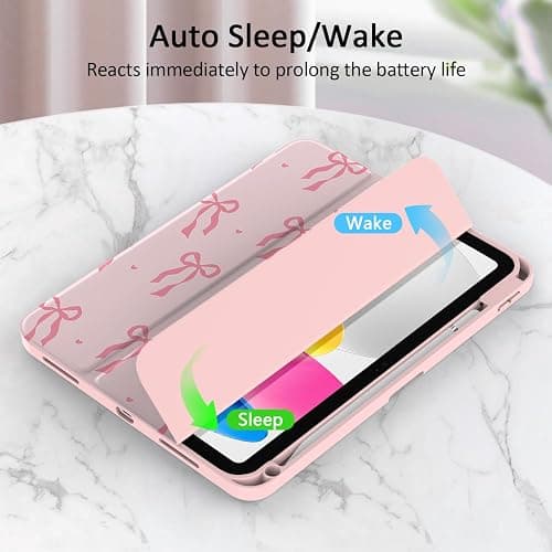 Jarviwiin Case for iPad 11-inch (A16) 2025 / iPad 10th Generation 2022(10.9 inch), Tri-Fold Smart Folio Auto Wake/Sleep with Clear Back/Pencil Holder for iPad 11th/10 Gen (Bow Pink) thumbnail 7