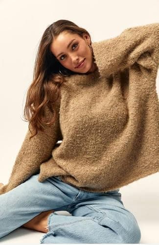 Almere Boucle Pullover Sweater, Womens Oversized Crewneck, Wool Blend Fall and Winter thumbnail 2