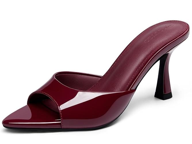 Coutgo Womens Heeled Mules Pointed Peep Toe High Heels Slip On Backless Mule Sandals Dress Shoes - Image 1