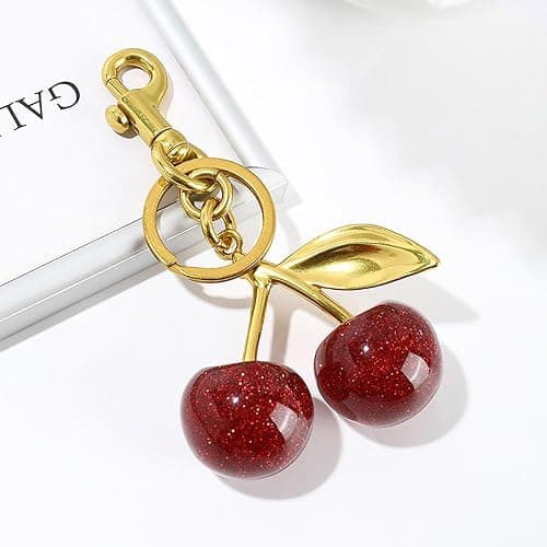 FURQNG Cherry Bag Charm Cute Resin Cherry Keychain Purse Charm for Handbags | Glossy Resin Cherry Charm with Gold Hardware, Cute Bag Accessories for Purses, Backpacks, Handbags and Everyday Decoration thumbnail 7
