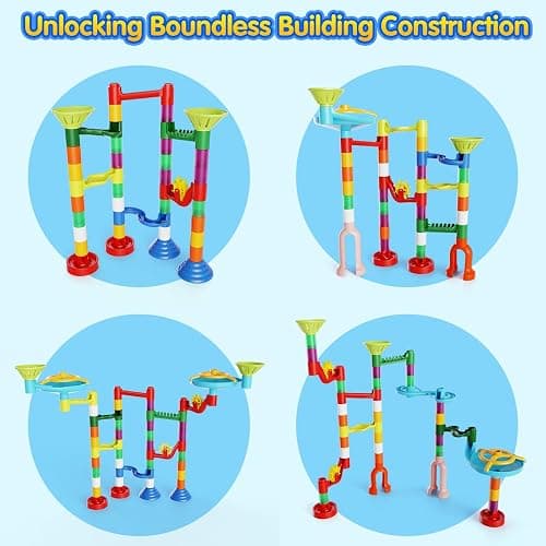 Marble Run Toy, 110pcs Marble Maze Kit STEM Educational Learning Toy for Kids, Mable Race Construction Railway Building Blocks with 60 Marbles Birthday Gift for Boys Girls 3 4 5 6 7 8 + Years Old thumbnail 5
