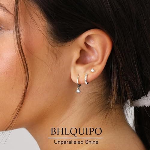 BHLQUIPO Gold Earrings for Women Trendy Set of 3 Pair Dainty Gold Dangle Small Hoop Stud Earrings for Women 14K Gold Plated Huggie Hoop Earrings for Women Cartilage Second Hole Earrings Stack for Women thumbnail 3