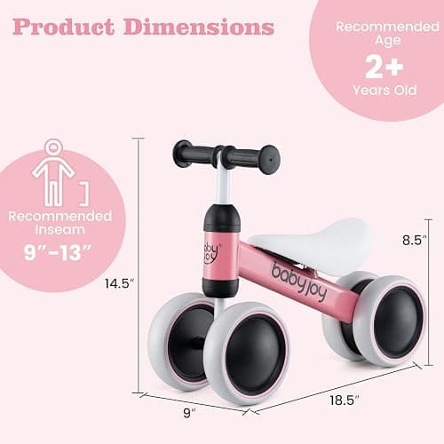 BABY JOY Balance Bike, No Pedal 4 Wheels Toddler Bike with Soft Seat as First Ride-on Toy Birthday Gift, Baby Balance Bike for 2 Years Old Boys Girls (Pink) thumbnail 2