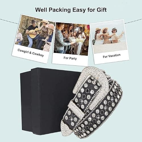 VXRXAL Men Fashion Rhinestone Belt Western Bling Studded Design Leather Diamond Belt for Jeans thumbnail 6