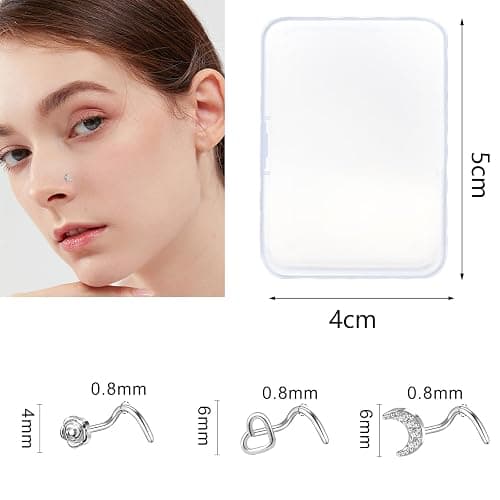 ONESING 36-44 Pcs 18G 20G Nose Rings Studs Nose Rings for Women Nose Piercings Jewelry Surgical Stainless Steel Nose Studs Moon Star Heart Butterfly Hypoallergenic Body Piercing Jewelry for Women Men thumbnail 3