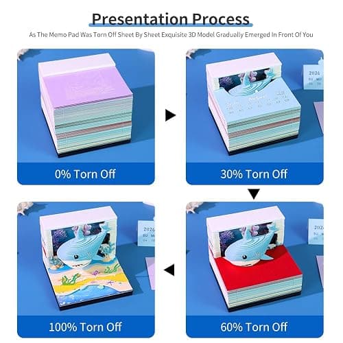3D Calendar Notebook, Paper Material, 8.5x8.5x6.8cm, LED Light-Up Feature, Weekly Planner with Protective Acrylic Case, Gift Giving (shark) thumbnail 7