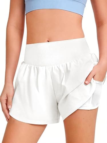 Haloumoning Girls Athletic Shorts Kids Qucik Dry High Waisted 2 in 1 Running Biker Shorts with Pockets 5-14 Years - Image 1