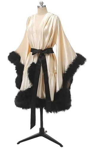 yinyyinhs Women's Feather Robe Silk Satin Bridal Dressing Gowns Short Nightgown Bathrobe Sleepwear Maternity Photoshoot Robe thumbnail 2