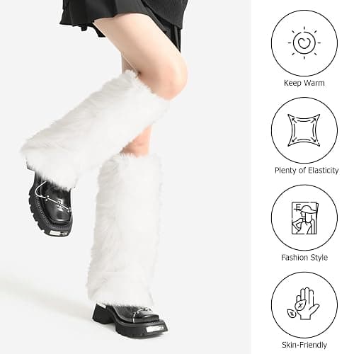 XEPST Faux Fur Fuzzy Leg Warmers Furry Boot Covers for Women, Warm Fuzzy Boot Cuff Boot Sleeves Leg Warmers for Party Costume thumbnail 2
