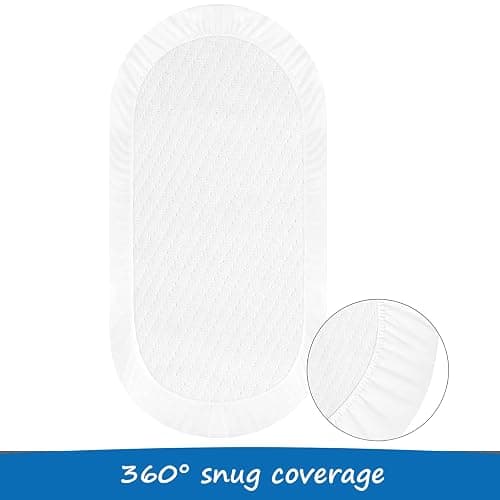 Bassinet Mattress Pad Cover 2 Pack Quilted Bassinet Mattress Protector Waterproof Bassinet Sheets (32"x17") for Boys & Girls, Fit for Hourglass/Oval Bassinet Mattress, White - Bassinet (32"x 17") thumbnail 3