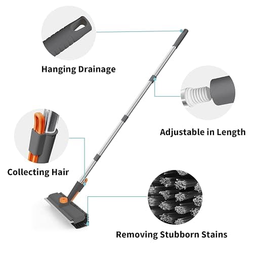 Floor Scrub Brush with Long Handle, 3 in 1 Scrape and Heavy-Duty Stiff Bristle Scrubber Brush for Cleaning Shower Bathroom, Patio, Pool, Garage, Kitchen, Wall and Deck (Gray, 1 Pack) thumbnail 6