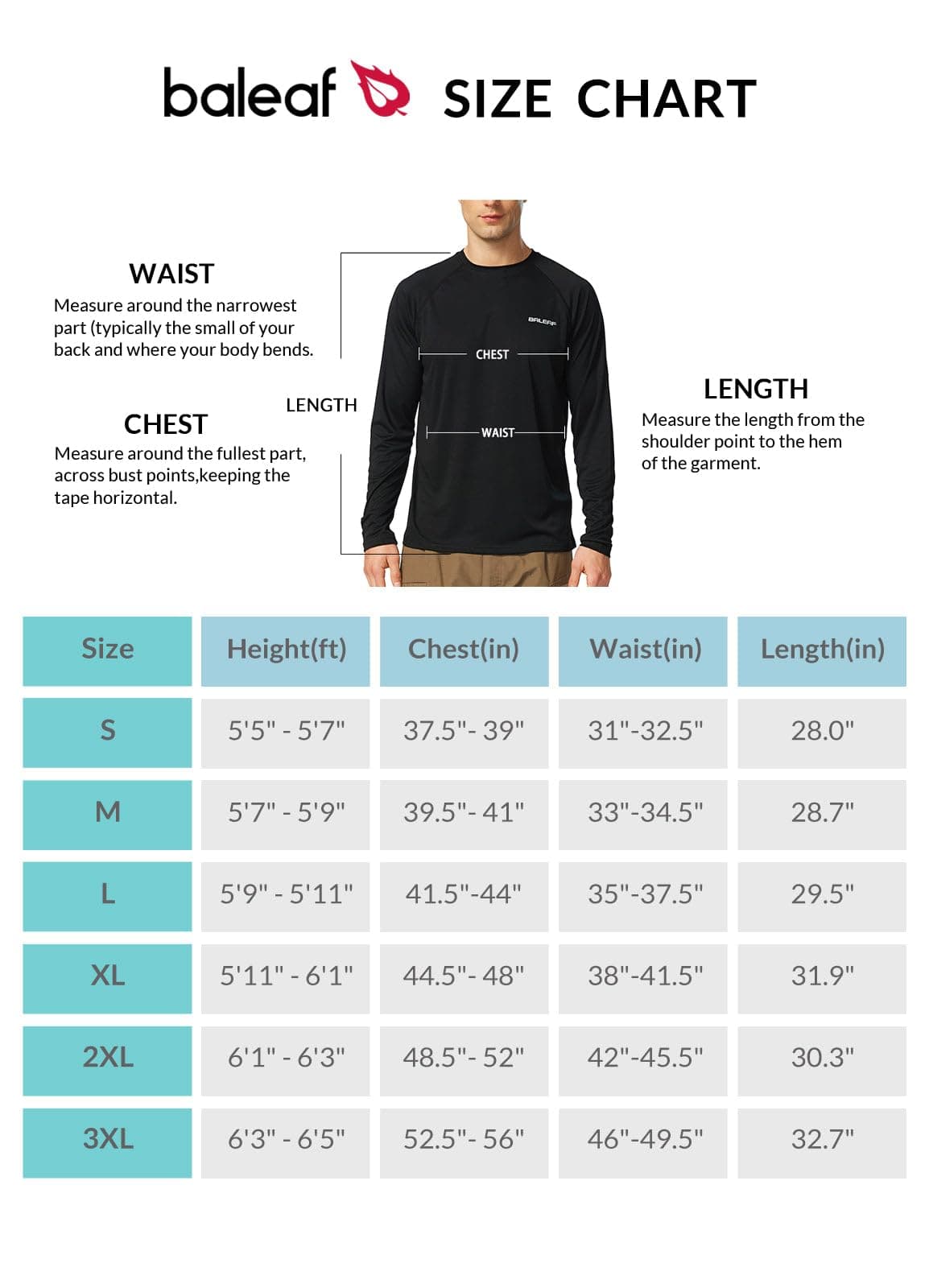 BALEAF Men's UV Shirt Water Resistant UPF 50+ Lycra Sun Protection Long Sleeve Shirt thumbnail 6