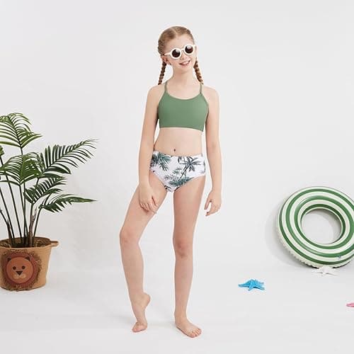 Weixinbuy Girls Swimsuits Bikini Set Kids Bathing Suit Bikini Top Bottom 2Pcs Teen Girls' Swimwear Set - Green - 9-10 Years thumbnail 3